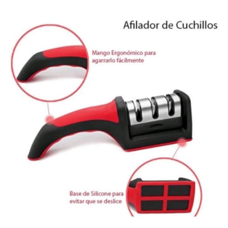 Amolador Afiador De Facas Em Aço Inox Profissional Com 3 Afiadores Profissional